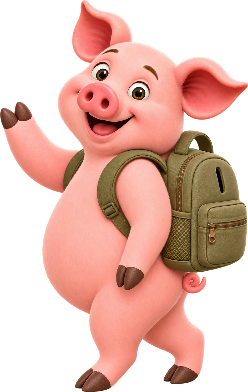 The Spendhog mascot, a cheerful pig carrying a piggy-bank backpack