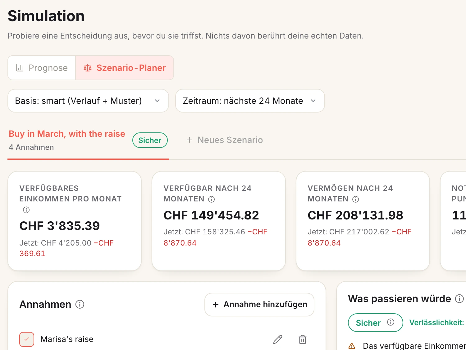 Ein Bildschirm aus Spendhog: Probiere eine Entscheidung, bevor du sie triffst