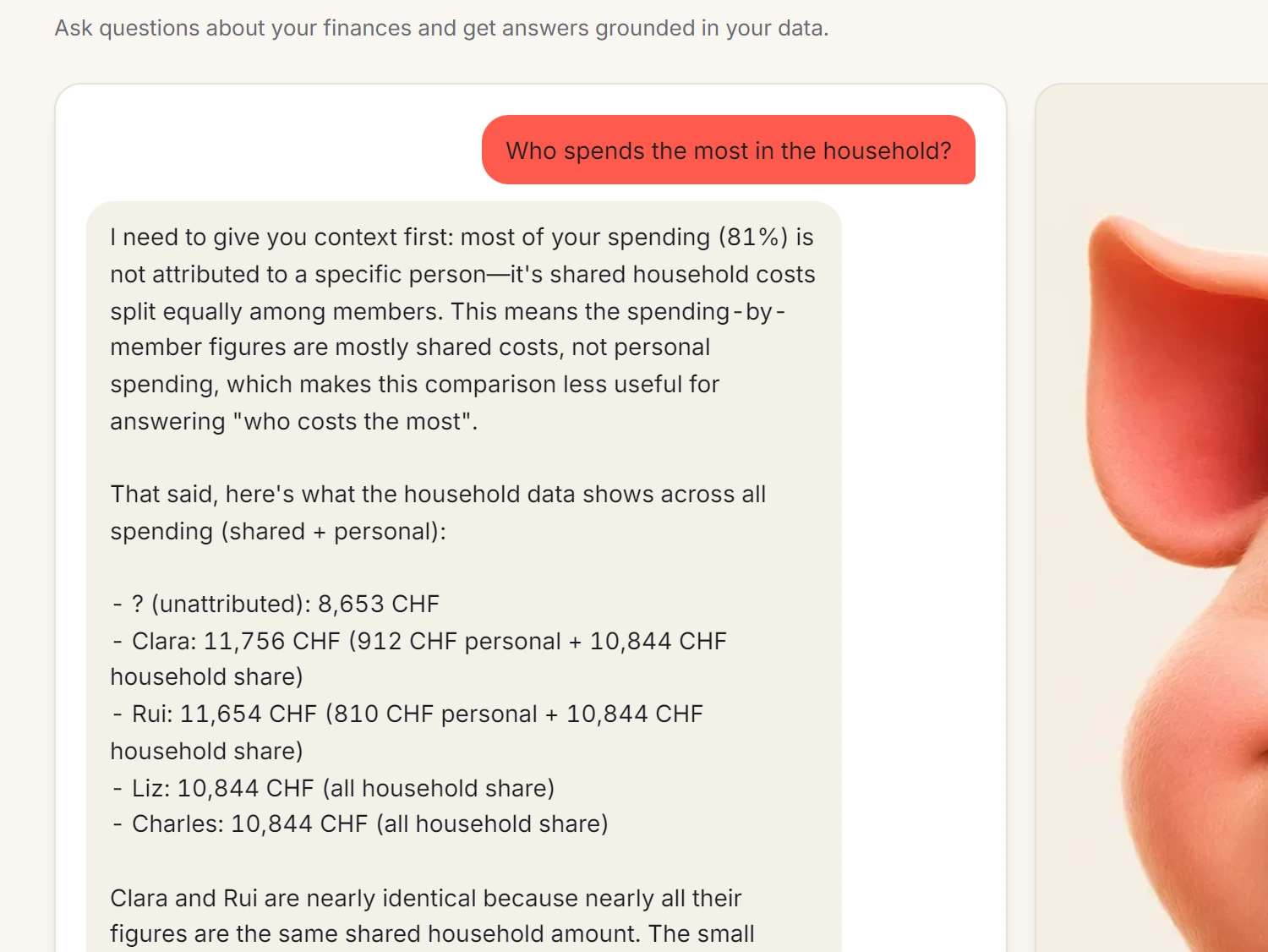 A screen from Spendhog: Ask your finances