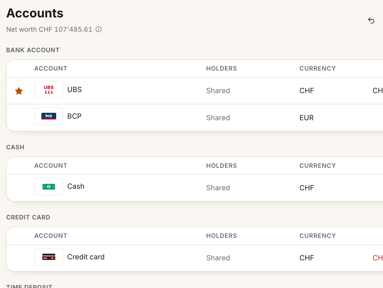 A screen from Spendhog: Money in more than one currency