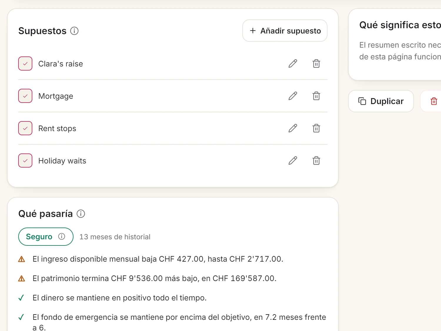 Una pantalla de Spendhog: Prueba una decisión antes de tomarla