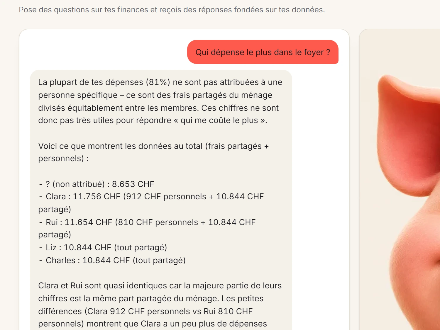 Un écran de Spendhog : Interroge tes finances