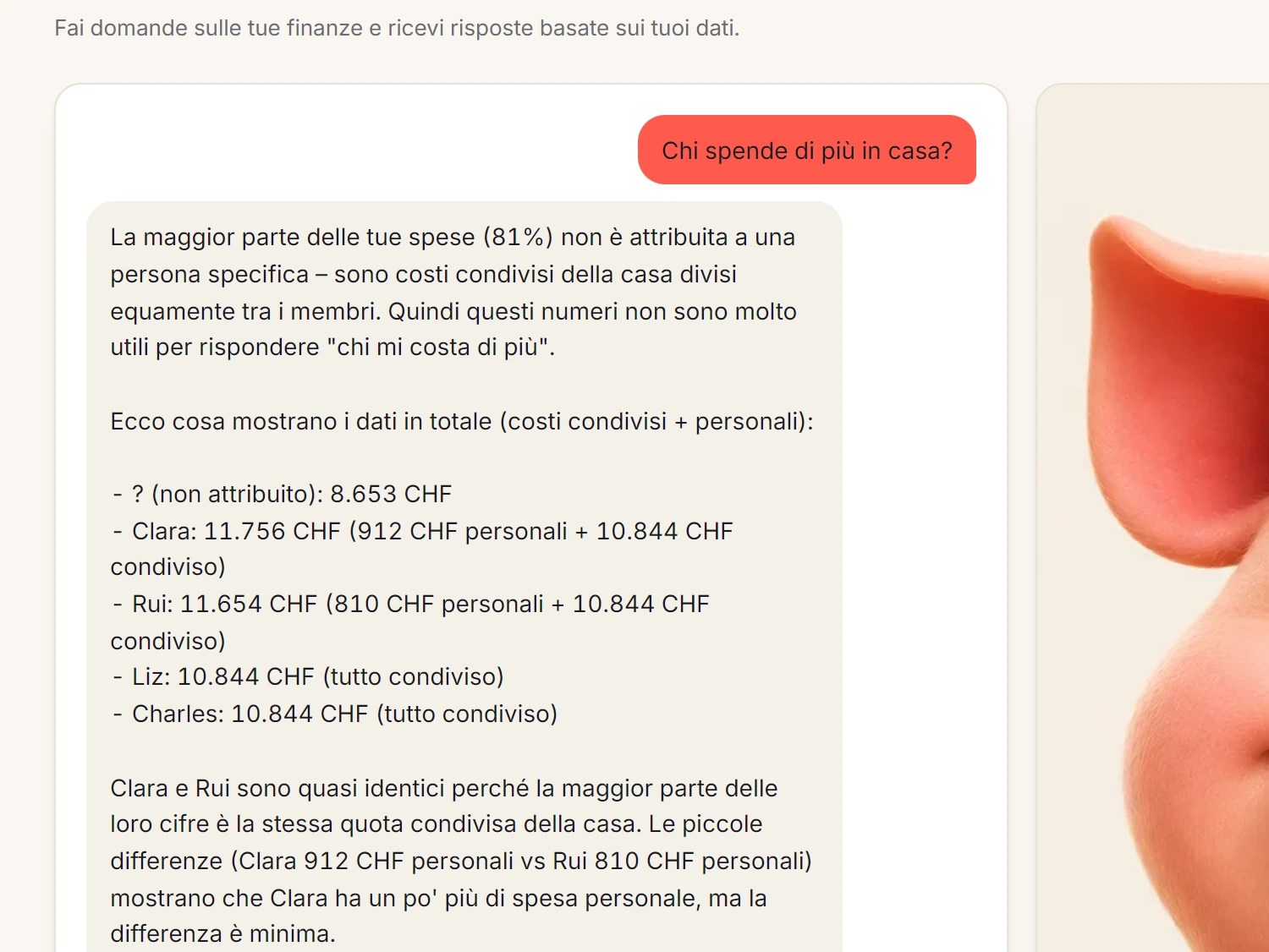 Una schermata di Spendhog: Interroga le tue finanze