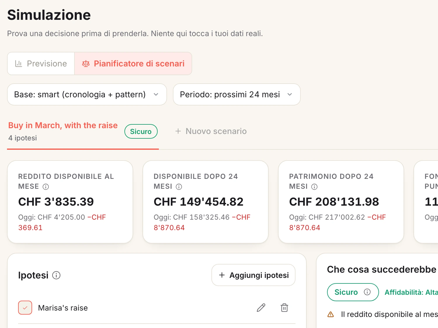 Una schermata di Spendhog: Prova una decisione prima di prenderla